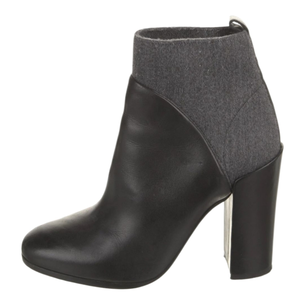 Vince Emerson Contrast Bootie Mixed Media Wool Leather Heel Boots Black Grey - Picture 3 of 5